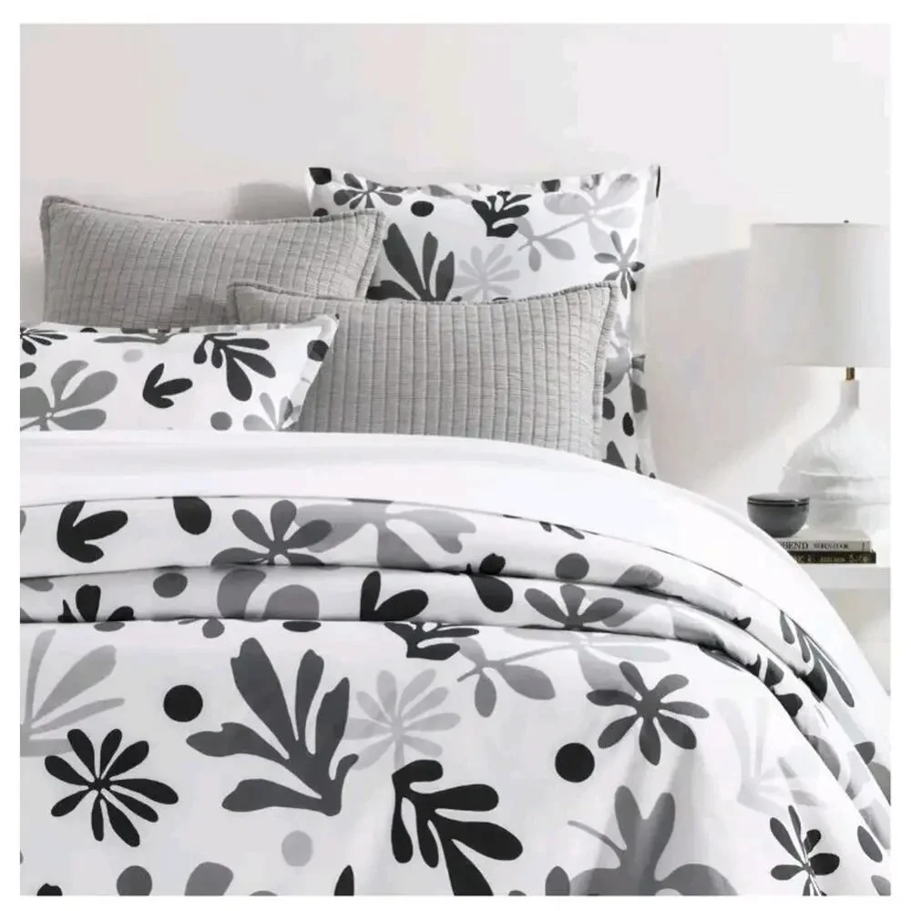 Annie Selke KING Duvet Cover Henri Black NEW! Cotton White Blk Grey Abstract Min